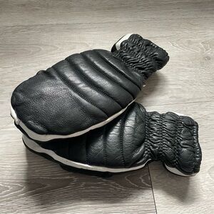 70s Vintage Genuine Leather Mittens Retro Gloves Black White Stripe Mens Unisex